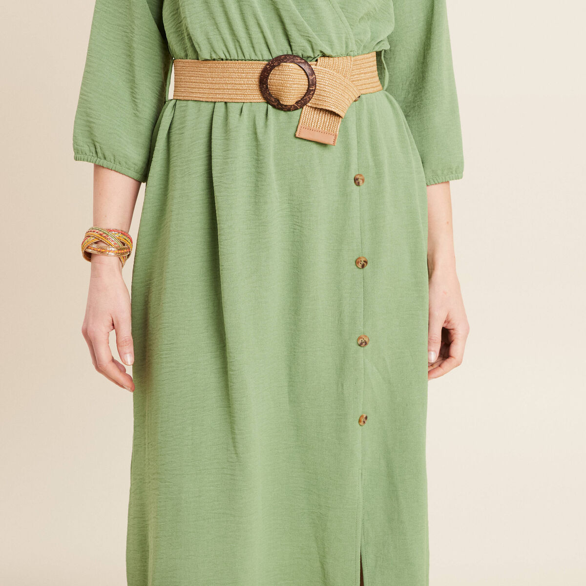Robe droite ceinturée vert femme