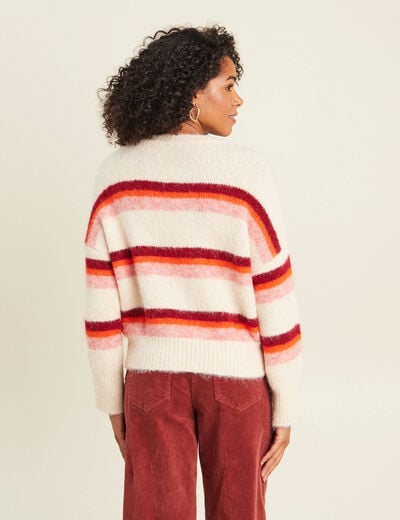 Pull col rond orange femme