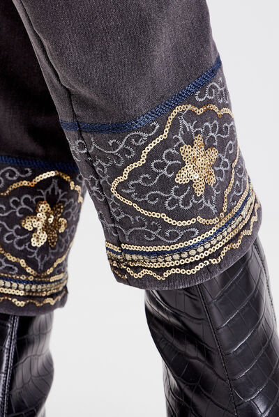 Jean ajusté avec sequins denim gris femme