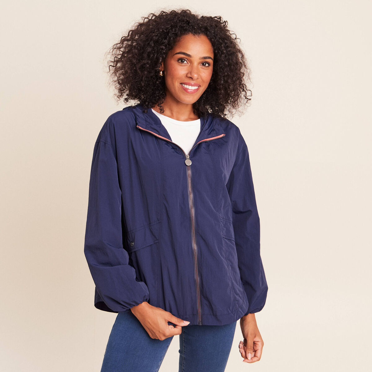 Coupe-vent pliable sac banane bleu marine femme