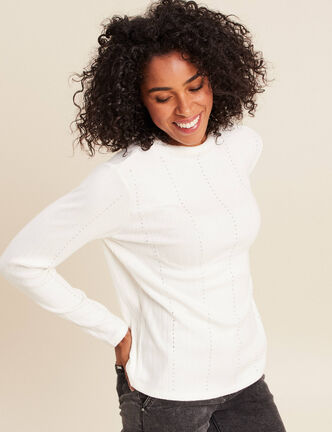 T-shirt manches longues col montant blanc femme