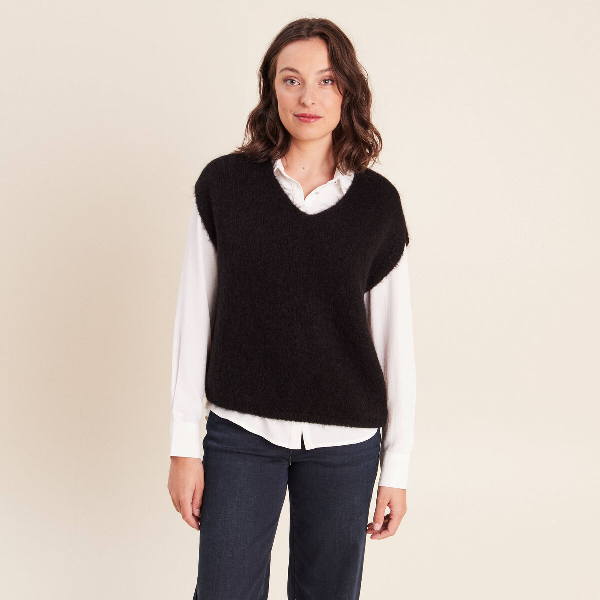 Pull sans manches noir femme