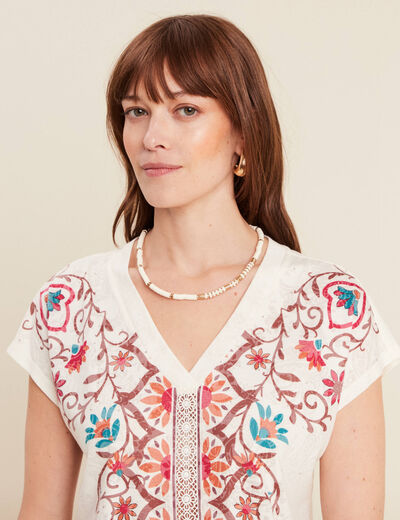 T-shirt manches courtes ecru femme