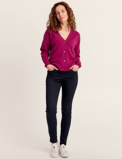 Gilet manches longues col en V rose fushia femme