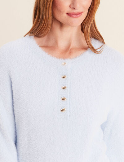 Pull col tunisien bleu pastel femme