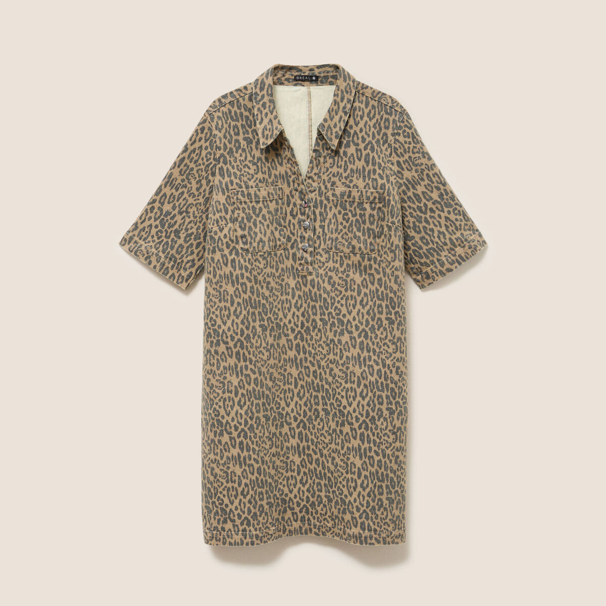 Robe courte droite imprim&eacute;e l&eacute;opard marron femme