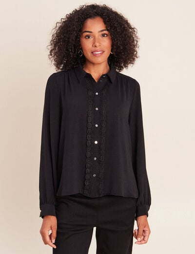Chemise fluide manches longues dentelle noir femme