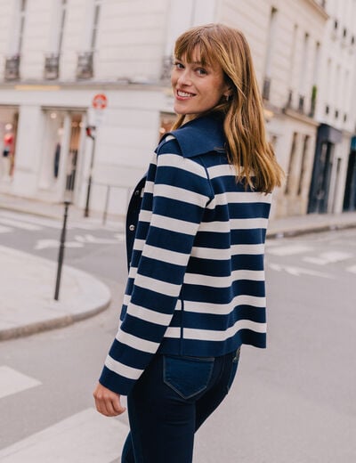 Veste r&eacute;versible en maille bleu femme