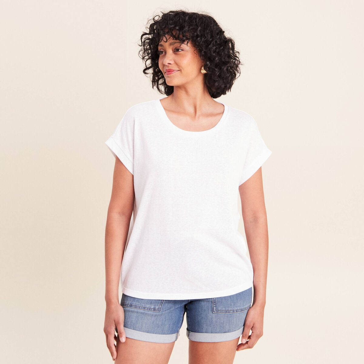 T-shirt &agrave; paillettes manches courtes blanc femme