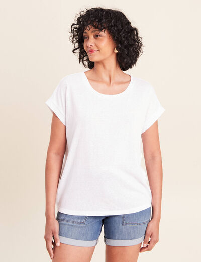 T-shirt &agrave; paillettes manches courtes blanc femme