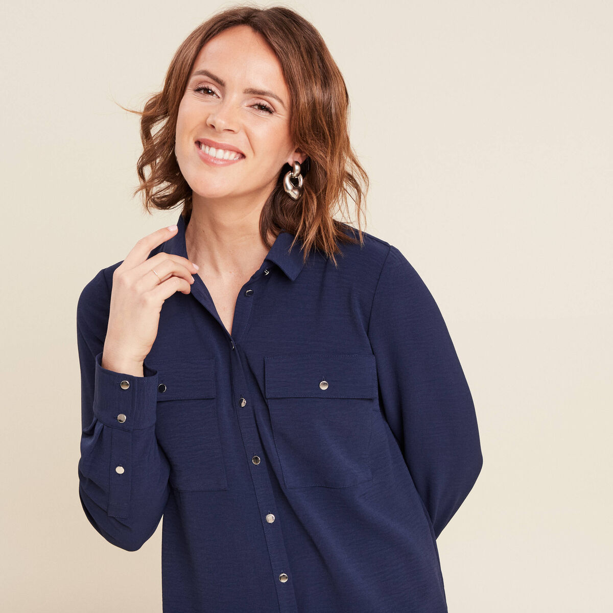 Chemise manches longues bleu marine femme