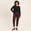 Pull droit col rond manches longues noir femme