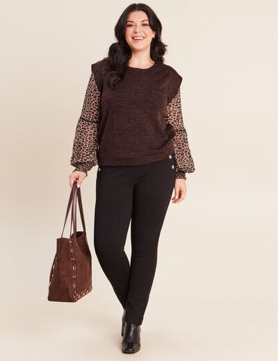 T-shirt col rond manches longues noir femme