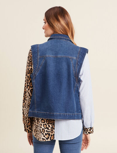 Veste sans manches en jean denim stone femme