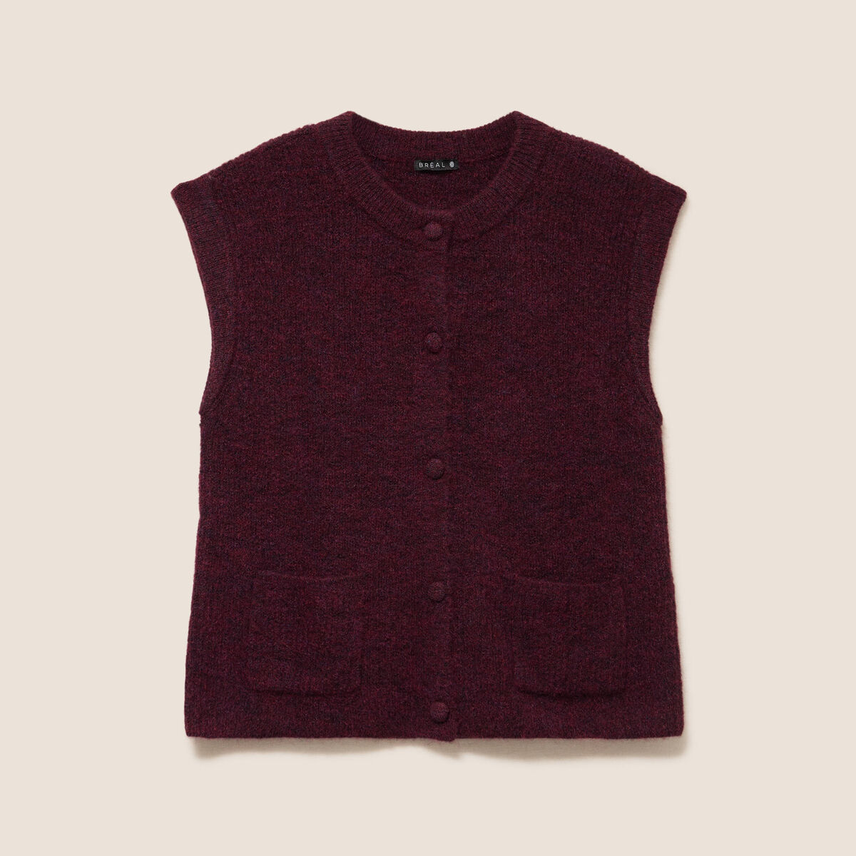 Gilet col rond bordeaux femme