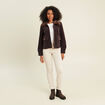 Blouson droit velours manches longues marron fonc&eacute; femme