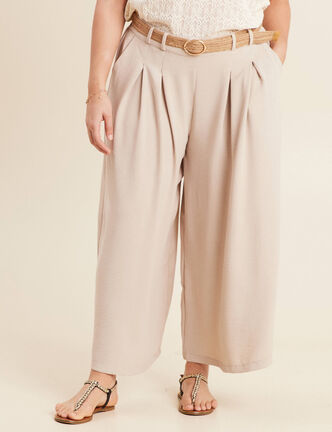 Pantalon jupe-culotte large gris clair femme