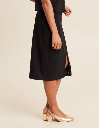 Jupe réversible midi droite fendue noir femme