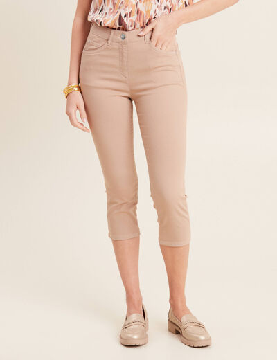 Pantacourt droit taille standard sable femme