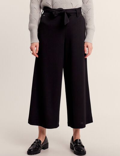 Pantalon large ceinturé noir femme