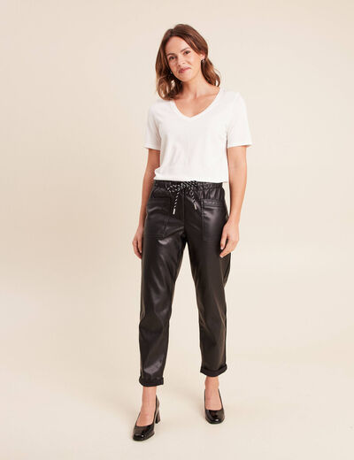 Pantalon coupe mom simili cuir noir femme