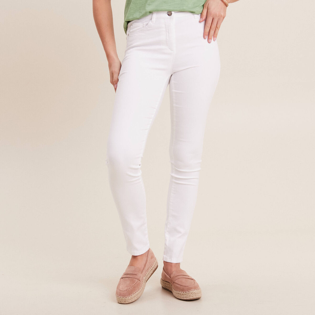 Pantalon léger taille standard long blanc femme