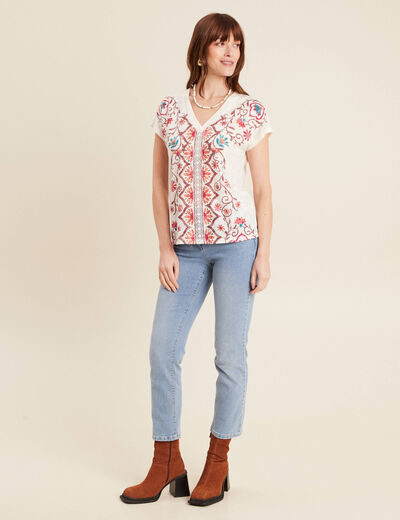 T-shirt manches courtes ecru femme