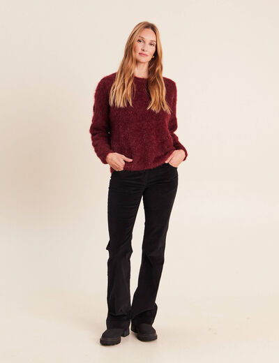 Pull ajour&eacute; col rond bordeaux femme