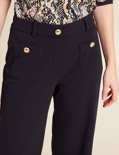 Pantalon droit taille haute bleu foncé femme