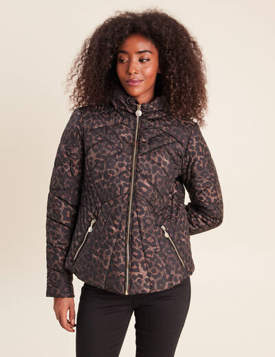Doudoune d&eacute;perlante droite zipp&eacute;e marron femme