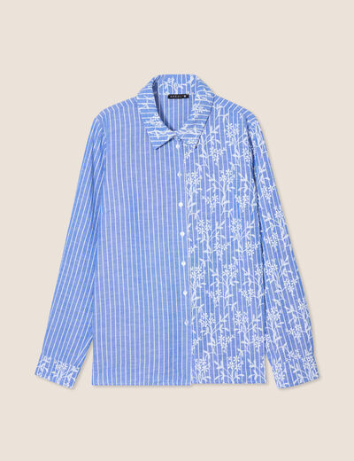 Chemise manches longues brodée bleu clair femme