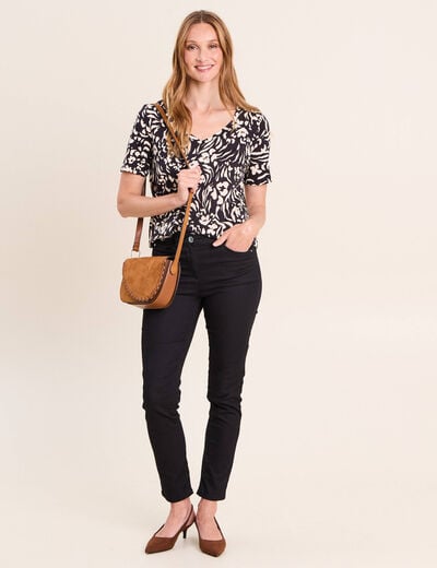 T-shirt col V manches courtes noir femme