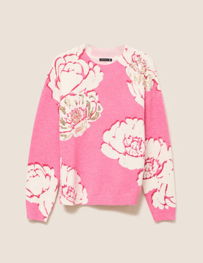 Pull col rond rose femme