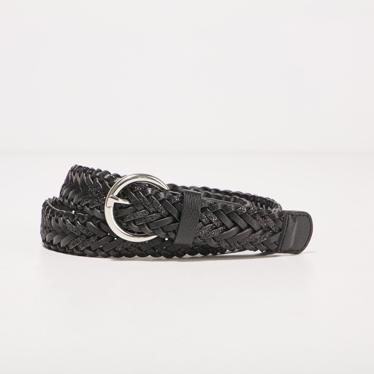 Ceinture tressée à paillettes noir femme