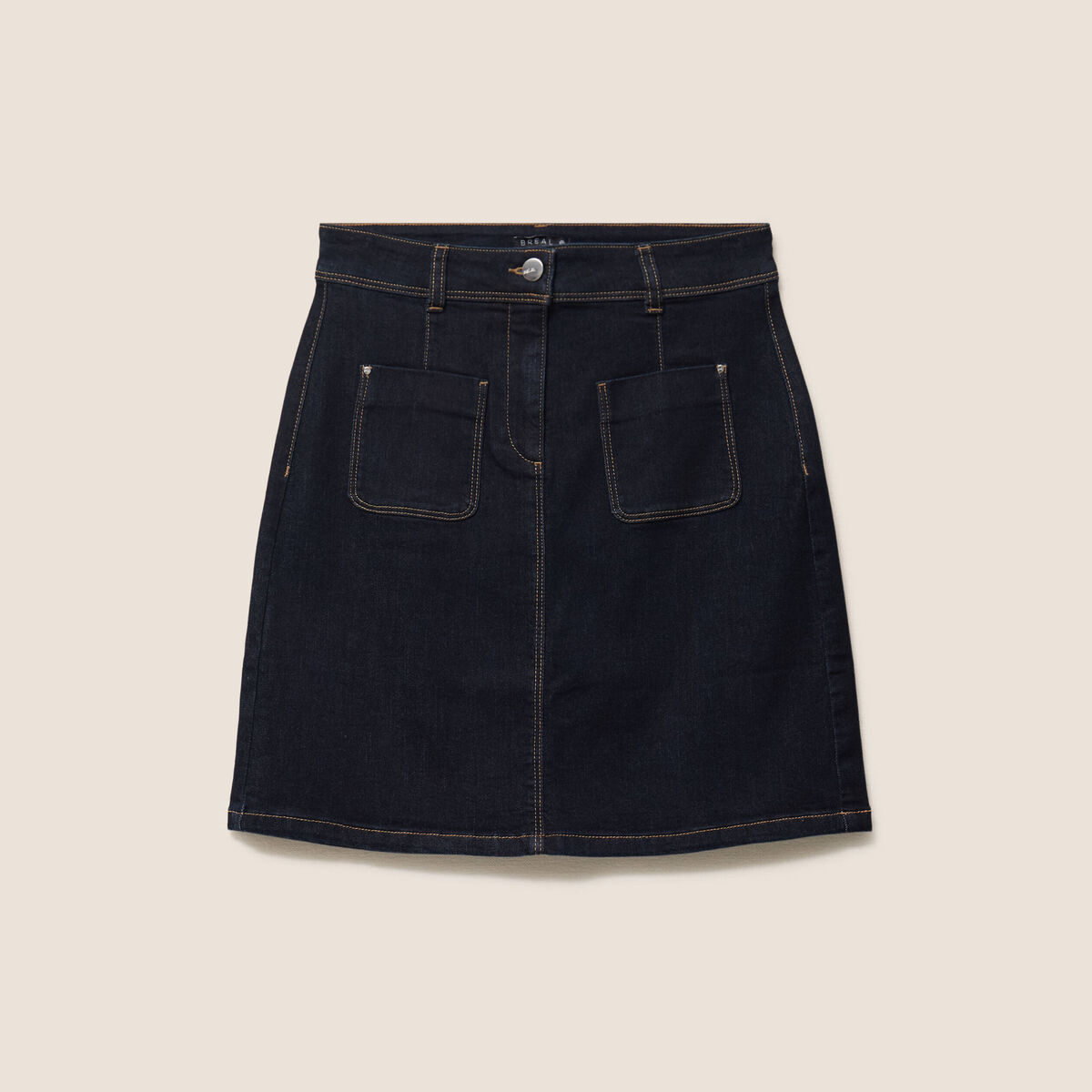 Jupe courte trap&egrave;ze en jean denim brut femme