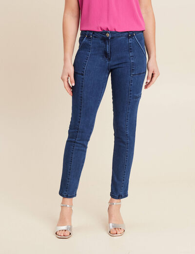 Jean ajusté cargo denim stone femme
