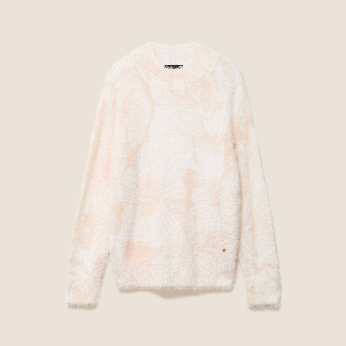 Pull col montant doux beige femme