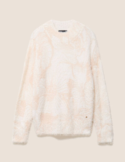 Pull col montant doux beige femme