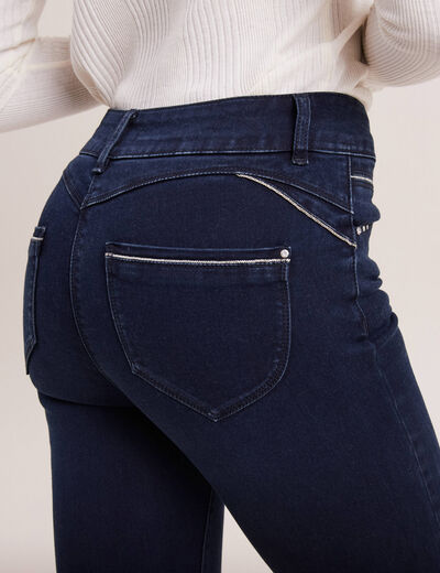 Jean ajusté taille haute denim brut femme