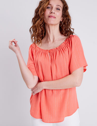 Blouse manches courtes orange clair femme