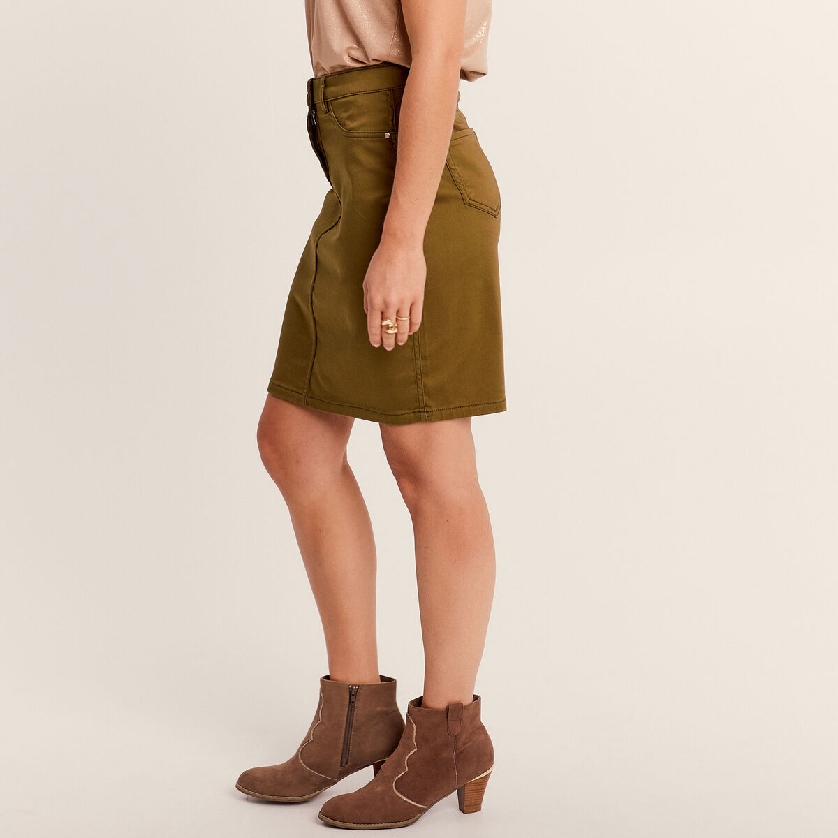Jupe droite r&eacute;versible couleur bronze femme