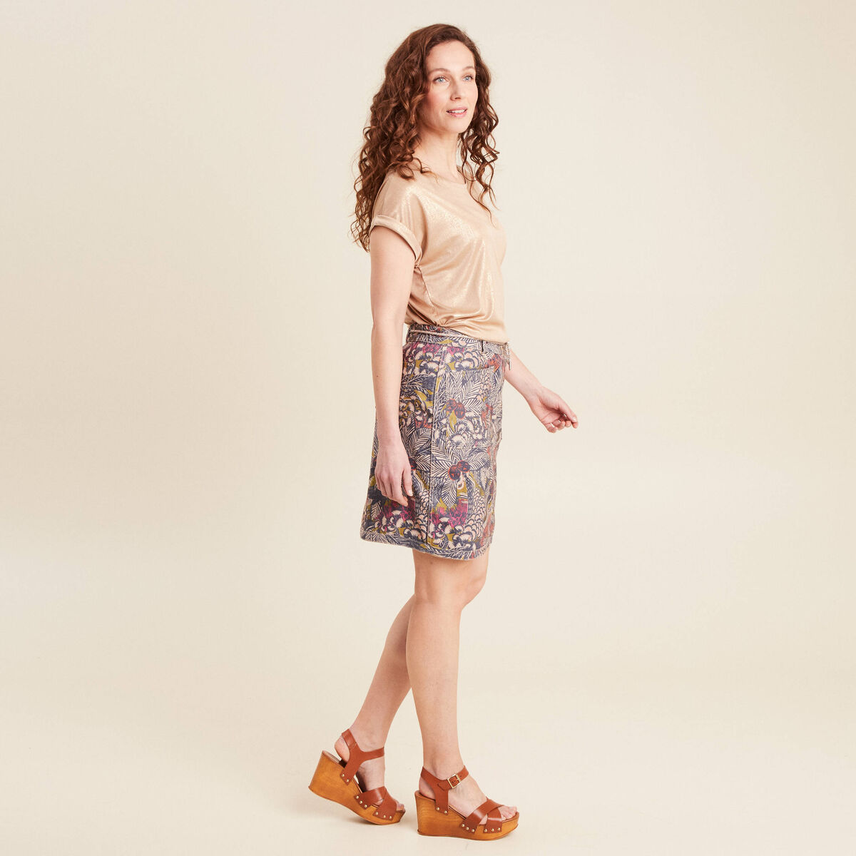 Jupe droite r&eacute;versible 2 poches taupe femme