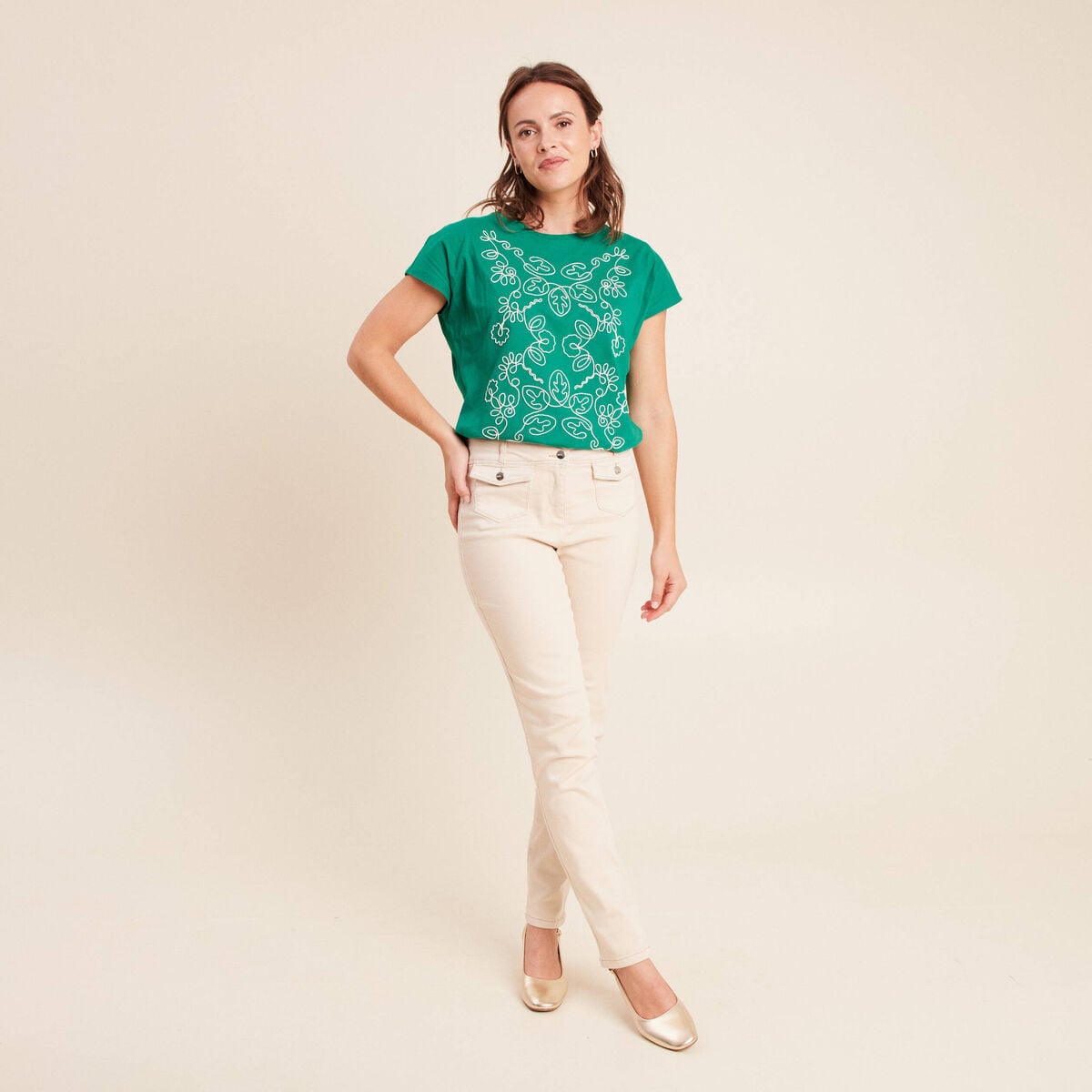 T-shirt col rond manches courtes vert menthe femme