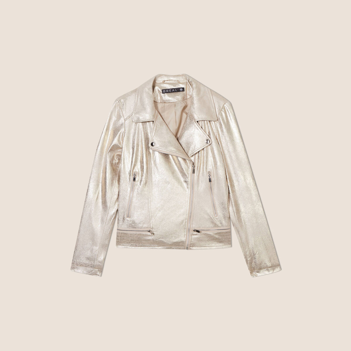 Veste esprit motard zipp&eacute;e couleur or femme