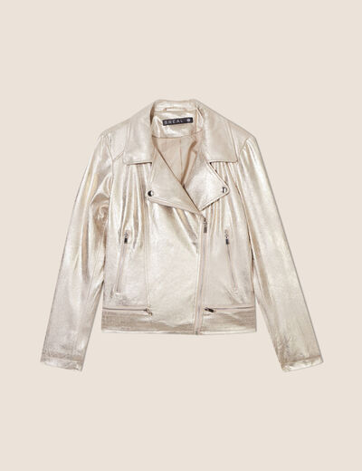 Veste esprit motard zippée couleur or femme