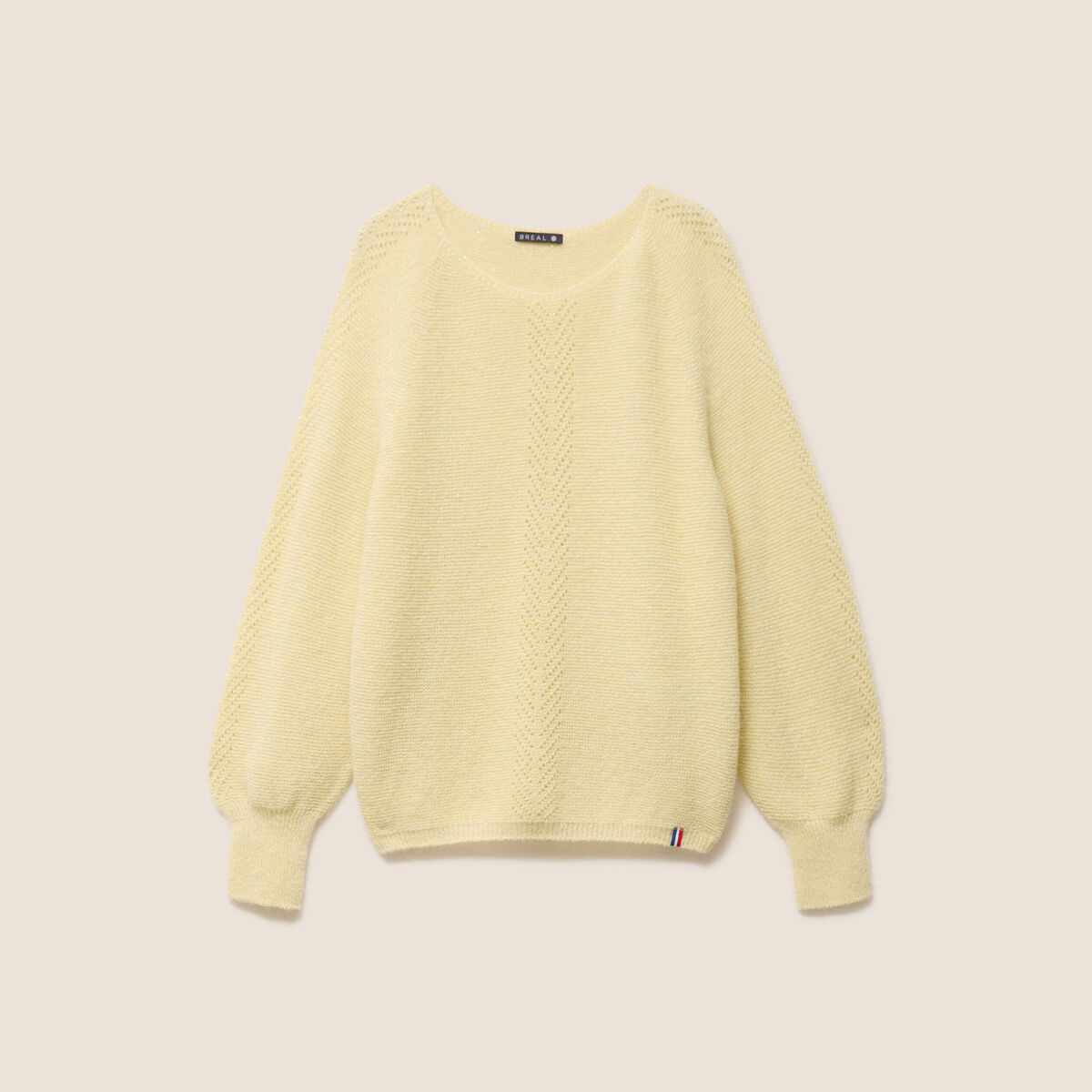 Pull droit col rond manches longues jaune pastel femme