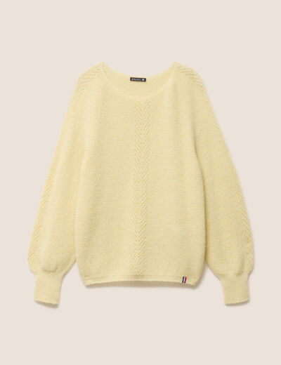 Pull droit col rond manches longues jaune pastel femme