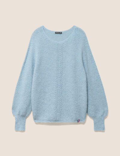 Pull droit col rond manches longues bleu canard femme