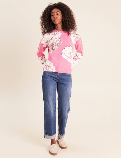 Pull col rond rose femme