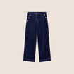 Pantalon large velours c&ocirc;tel&eacute; bleu marine femme